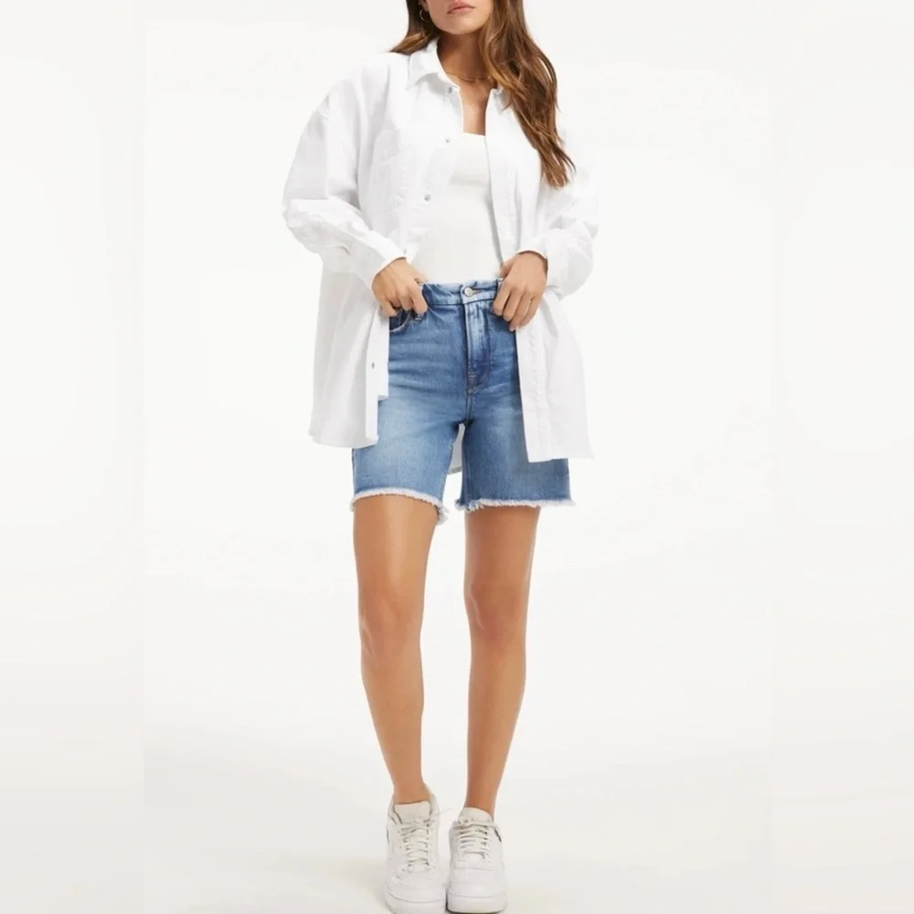 Good American 4 (27W) Denim Women’s Shorts High Rise Long Bermuda GNICO235T